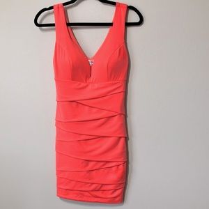 Emerald Sundae Coral Bodycon wrap dress size medium with padded cups 22” long